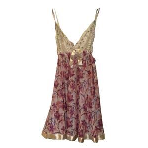 Vintage Spree Intimates Y2K Lace Floral Sheer Babydoll Slip Dress Coquette S